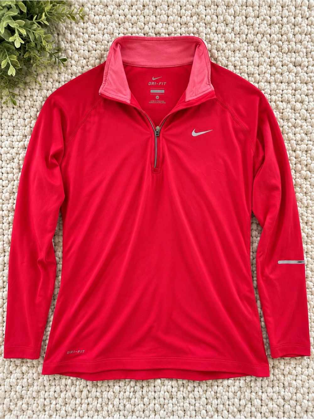 Nike Women’s Red and Red Quarter-Zip Dri-FIT Pullover, size medium